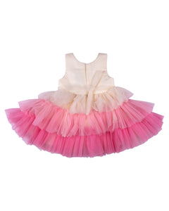 Girls Flared Cream Party Frock