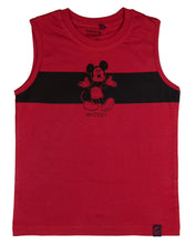 Load image into Gallery viewer, Boys Mickey Printed Red Sleeve Less T Shirt
