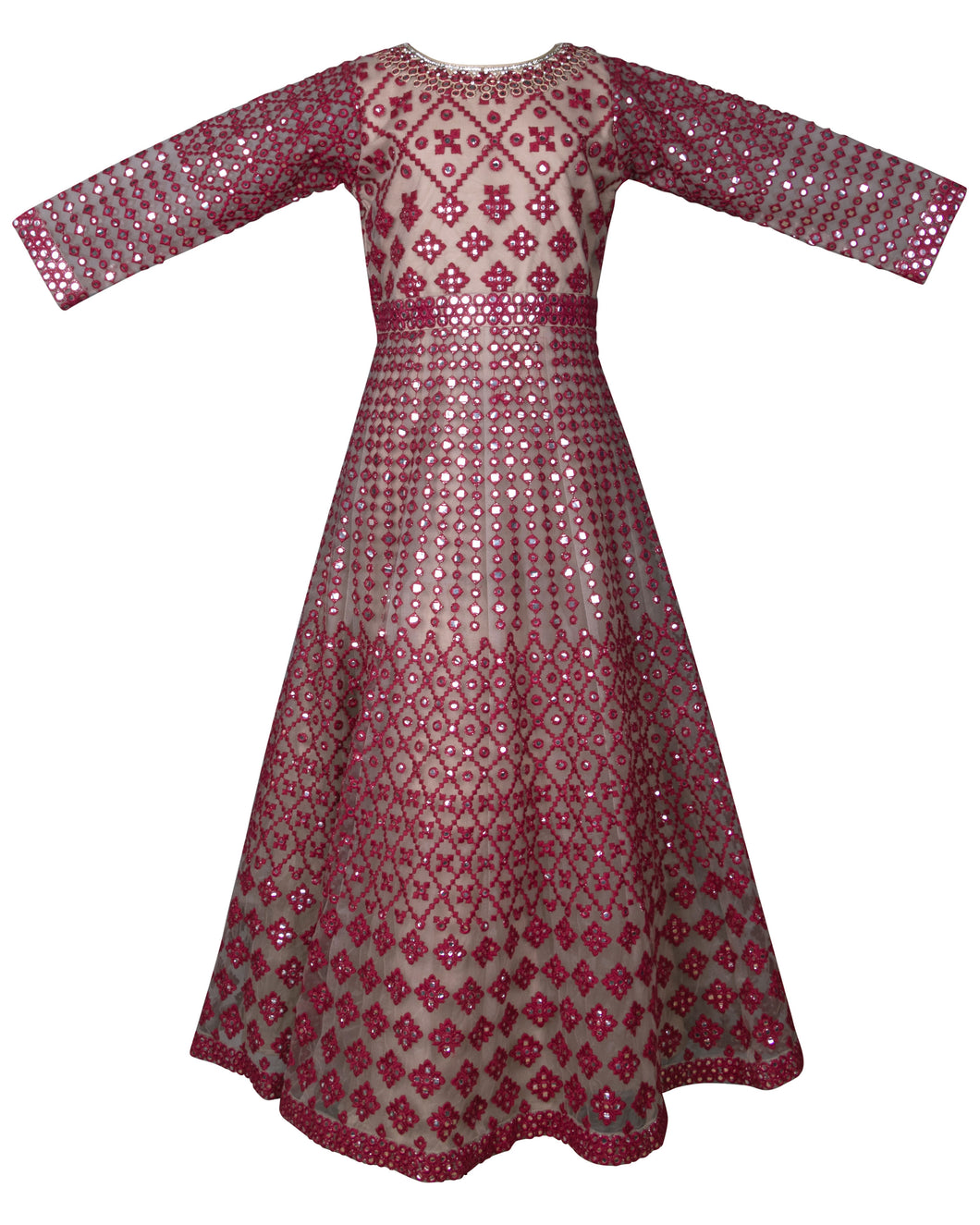 Maroon Full Embroidered Party Gown