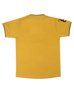 Boys Rubber Printed Yellow Round Neck T Shirt