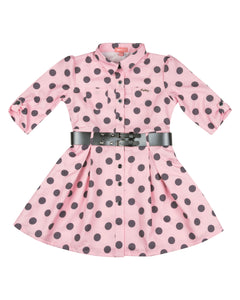 Girls Flared Dotted Peach Frock