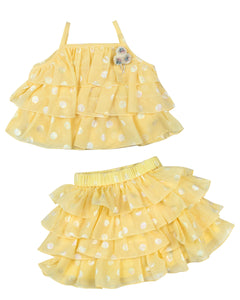 Girls  Yellow Frilly Top With Layered Skirt